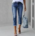 Stylische Damen Skinny Jeans mit hoher Taille, 7/8 Länge, blaue schmale Denim-Hose - S / Unterteile / Hellblau