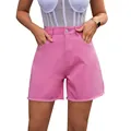 Women's trendy high-waist pink denim shorts with casual loose fit and raw hem - XL / Bottoms / Pink