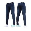 Dark blue men's skinny fit denim jeans shown from front and back view on white background - S / Bottoms / Light Blue
