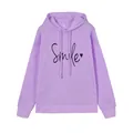 Vista detallada de una sudadera con capucha morada con estampado Smile en negro. - S / Tops / Púrpura
