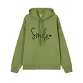 Sudadera verde con capucha y manga larga con estampado Smile y corazón - S / Tops / Verde