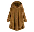 Giacca con cappuccio in pile orsetto marrone con orlo irregolare e dettagli di bottoni laterali - Taglia S / Top / Curcuma