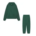Ensemble de détente deux pièces vert forêt en coton épais avec sweat à capuche et pantalon - Vert Foncé