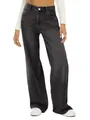Detailweergave van losse damesjeans met wijde pijpen en cat-whisker-wassing in grijs - S / Zwart