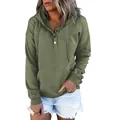 Detailed view of olive green oversized women's hoodie with long sleeves and buttons - Light Green