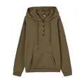 Vista frontal de una sudadera con capucha extragrande verde oliva con cuello henley. - S / Tops / Verde claro