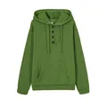 Front view of a green long-sleeved casual hoodie with buttons and a kangaroo pocket - Grass Green