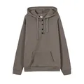 Vista detallada de sudadera casual con capucha, cordón ajustable y cuello abotonado - XL / Tops / Gris