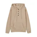 Women's casual long sleeve hoodie with button henley neckline and drawstring pocket - Apricot