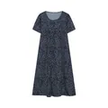 Elegantes marineblaues Kurzarmkleid mit klassischem Blumendruck und lockerer A-Linien-Passform - Farbe 6 (Marineblau Dichter Blumendruck)