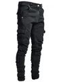 Jeans cargo slim neri da uomo con diverse tasche laterali e design della gamba impilata - Taglia S / Pantaloni e gonne / Nero