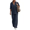 Ensemble deux pièces décontracté avec chemise bleu marine et pantalon large sur mannequin - S / Haut Et Bas / Bleu foncé