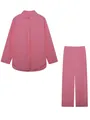 Flat lay detail of a pink two-piece casual set with button-down shirt and trousers - S / Top And Bottom / Pink