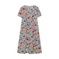 Detailed view of a plus-size floral print short-sleeve dress with pleated front design. - S / Top And Bottom / Color 1 (Multicolor Floral)