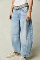 Jean large délavé clair pour femme avec détails de peinture et style décontracté - S / Bas / Bleu clair