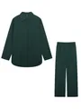 Dark green two-piece loungewear set with long-sleeved shirt and matching wide-leg pants. - Dark Green