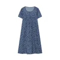 Elegantes dunkelblaues Kurzarm-Midikleid mit weißem Blumendruck auf weißem Hintergrund - Farbe 7 (Marineblau Blattmuster Druck)