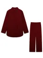 Full view of the burgundy two-piece set including a lapel shirt and wide-leg trousers - Dark Red