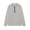 Dettaglio felpa donna grigio chiaro con mezza zip, stile casual e vestibilità ampia - Bianco