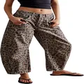 Casual loose leopard print barrel leg mid-waist women's denim jeans in classic leopard brown - S / Bottoms / Brown Leopard Print