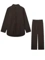 Two-piece set with a dark brown long-sleeve shirt and matching wide-leg trousers - Dark Brown