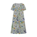 Detailed view of a white short sleeve A-line dress featuring vibrant floral print patterns. - S / Top And Bottom / Color 2 (Multicolor Floral)