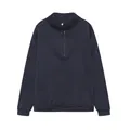 Vista frontale di una felpa casual da donna a maniche lunghe con mezza zip in blu navy scuro - Taglia S / Top / Blu scuro