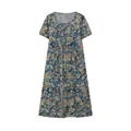 Detailed view of women's short-sleeved dress with abstract blue and orange floral print - S / Top And Bottom / Color 4 (Oil Painting Style Print)