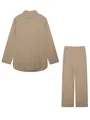 Set of solid color long-sleeved shirt and matching wide-leg trousers - Light Brown