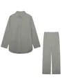 Flat lay of women's grey two-piece set featuring a collared shirt and wide-leg pants - Silver Gray