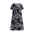 Elegantes dunkelblaues Maxikleid mit Blumenmuster und kurzen Ärmeln im lockerem Stil - Farbe 5 (Marine Weiß Floral)