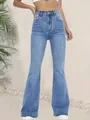 Vaqueros de campana de talle alto para mujer en denim azul claro elástico ajuste cómodo - S / Bottoms / Azul claro