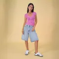 Classic vintage style women's loose light blue denim shorts with a comfortable relaxed fit - S / Bottoms / Light Blue