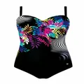 High-resolution detail of women's one-piece swimsuit with floral and striped print - M / Top And Bottom / Tropical Leaf