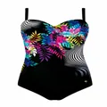 High-resolution detail of women's one-piece swimsuit with floral and striped print - M / Top And Bottom / Tropical Leaf