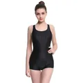Professional one-piece sharkskin swimsuit for women in sleek black training style - M / Top And Bottom / Black Mid-thigh Style