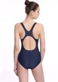 Back view of a professional navy blue sharkskin one-piece training swimsuit for women - M / Top And Bottom / Navy Blue Triangle Style
