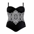 Elegant one-piece swimsuit in black featuring a vintage white paisley print pattern - M / Top And Bottom / Retro Floral