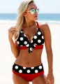 Bikini sexy tallas grandes de lunares con borde rojo y lazo - M / Top Y Pantalón / Rojo