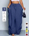 Pantaloni a lanterna blu taglie forti da donna con coulisse e tessuto in viscosa - Blu scuro