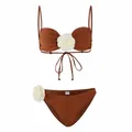 Two-piece terracotta brown bikini set featuring elegant 3D white floral appliqués for women - S / Top And Bottom / Rose Gold With White Flowers