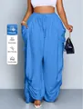 Pantaloni a lanterna blu taglie forti con vita alta, coulisse e comode tasche laterali - Celeste