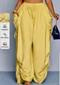 Detail of yellow high-waisted lantern pants with drawstring and viscose texture - 3XL / Bottoms / Yellow