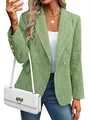 Stylish green textured double-breasted blazer for women featuring elegant gold buttons - S / Tops / Grass Green