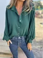 Camicia casual da donna verde scuro a maniche lunghe con colletto classico a revers - 3XL / Top / Verde