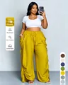 Plus size high waist drawstring lantern pants for women in mustard yellow color - 3XL / Bottoms / Lemon Yellow
