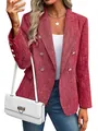 Elegant women's red tweed double-breasted blazer featuring gold button accents - Red