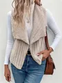 Close-up of a stylish beige faux shearling vest with ribbed texture and wide lapel - S / Tops / Khaki