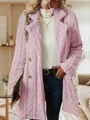 Detail of pink plush coat featuring cable knit texture and double-breasted design - S / Tops / Pink