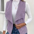 Close-up of a purple sleeveless fleece vest jacket with ribbed texture and open front style - Purple